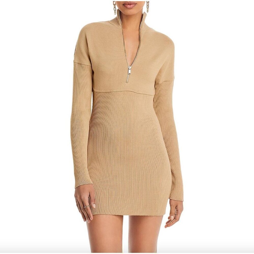 Bloomingdale's LVIR Daytime Mini Ribbed Sweater Mini Dress Beige Womens Size L